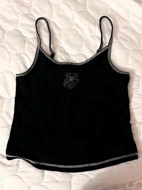 Teddy Fresh Black Cami with Rhinestone Bear Detail